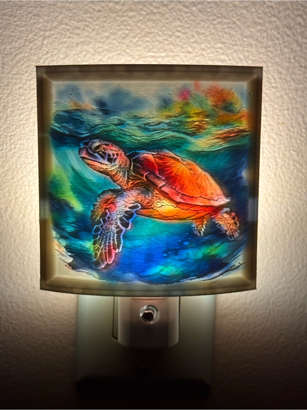 Sea Turtle Night Light Wall Art - Vibrant Orange & Blue